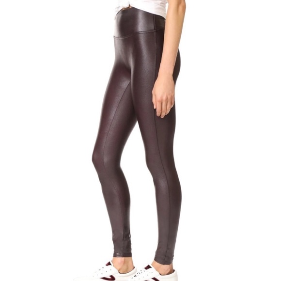 SPANX faux leather leggings wine burgundy pants size small shiny - Picture 3 of 7